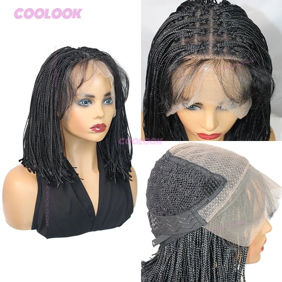 10 Inch Short Bob Wigs, Synthetic Braided Wigs for Women. Full Lace Wig, African Cornrow Braids