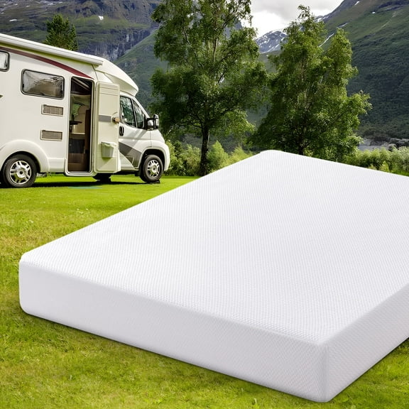 10 Inch Short Queen RV Mattress with Tencel Cover, Top Green Tea/Gel Cooling Memory Foam for Camper/Truck/Trailer, Provides Firm Support for Back Pain, Certified in the USA.