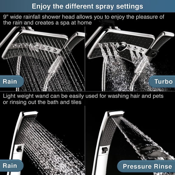10 Inch Shower Arm Entender with Dual Shower Head Combo Set, Handheld Rainfall Chrome Finish