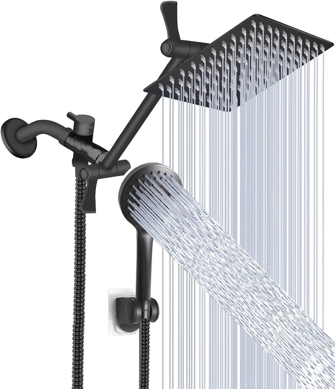 10 inch Shower Head Combo, Stainless Steel High Pressure Rain Shower Head with 5 Settings, Handheld Shower Head with Hose & Holder Black