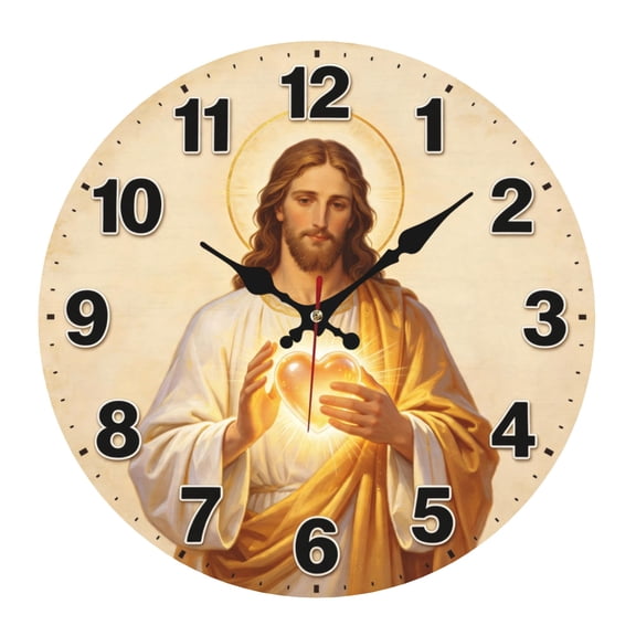 10 Inch Silent Jesus Christianity Wall Clock Battery Operated Non Ticking , for Kitchen, Bedroom, Home Office, Living Room Decor