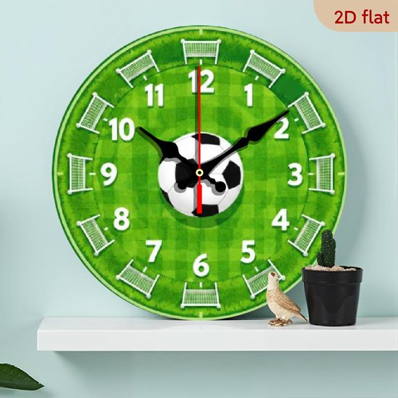 10-Inch Silent Sports Wall Clock - Round Wood Soccer Field Style, Battery Operated Home Decor for Bedroom or Office