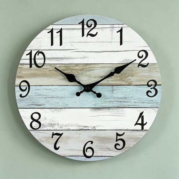 10 Inch Silent Wall Clock Battery Operated – Non-Ticking Rustic Coastal Beach Clock, Decorative Analog Clock for Bathroom Kitchen Bedroom Home Office
