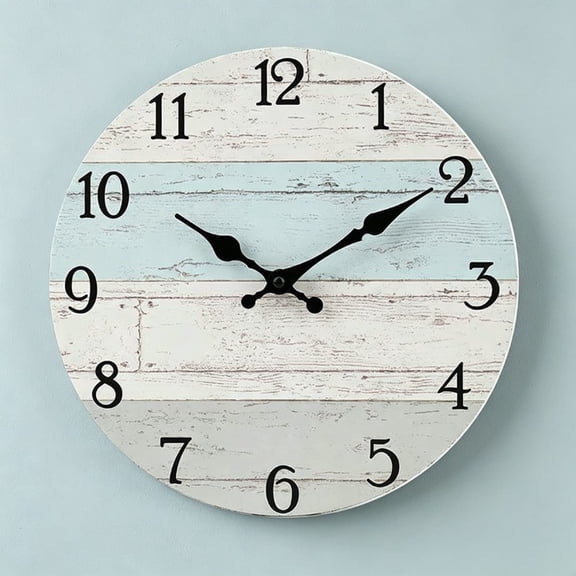 10 Inch Silent Wall Clock Battery Operated – Non-Ticking Rustic Coastal Beach Clock, Decorative Analog Clock for Bathroom Kitchen Bedroom Home Office