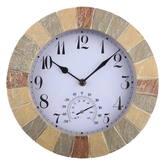 10-Inch Silent Weatherproof Wall Clock with Thermometer for IndoorOutdoor Use
