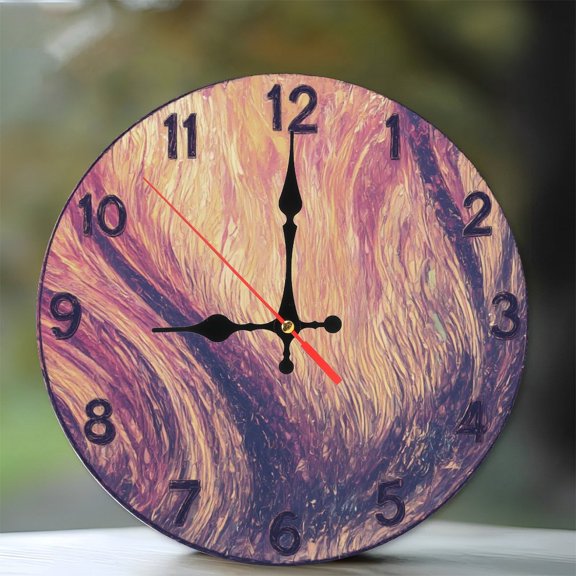 10-Inch Silent Wooden Wall Clock, " Abstract Fluid Art Wall Clock Home Decor "  Silent Non-Ticking Clock, Battery Operated (AA Batteries Not Included), Artistic Home Decor