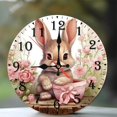 thumbnail image 1 of 10-Inch Silent Wooden Wall Clock, " Bunny Rabbit in Pink Cup Floral Clock "  Silent Non-Ticking Clock, Battery Operated (AA Batteries Not Included), Artistic Home Decor, 1 of 8