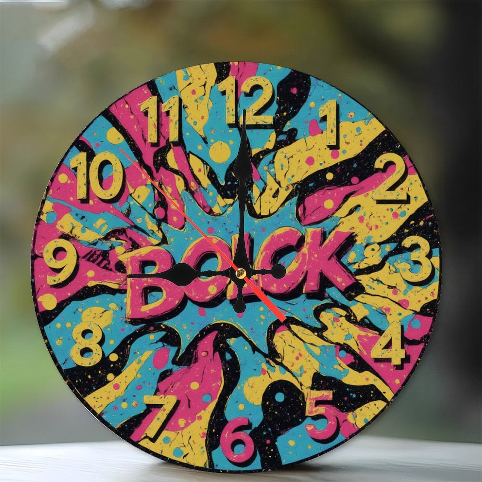 10-Inch Silent Wooden Wall Clock, " Colorful Splash Art Wall Clock ...