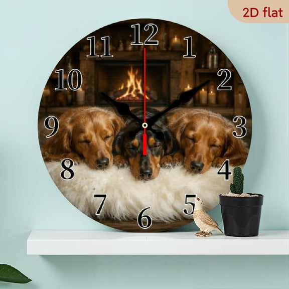 10 Inch Silent Wooden Wall Clock, Funny Dachshund Pet Pattern, Modern Home Decor for Office, Kitchen, Living Room, Ideal Holiday Birthday Gift