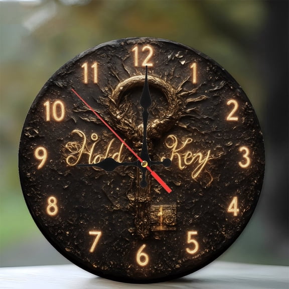 10-Inch Silent Wooden Wall Clock, " Gold Key Clock Wall Decor Antique Style Home Decor "  Silent Non-Ticking Clock, Battery Operated (AA Batteries Not Included), Artistic Home Decor
