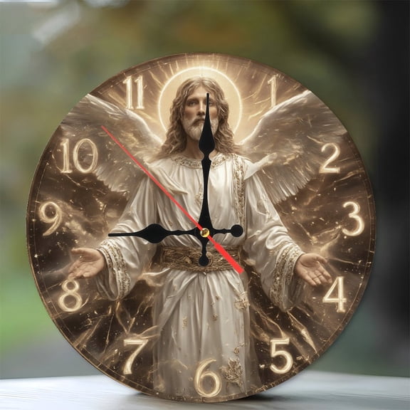 10-Inch Silent Wooden Wall Clock, " Golden Angel Wings Clock Wall Decor Religious Art Home Decor "  Silent Non-Ticking Clock, Battery Operated (AA Batteries Not Included), Artistic Home Decor