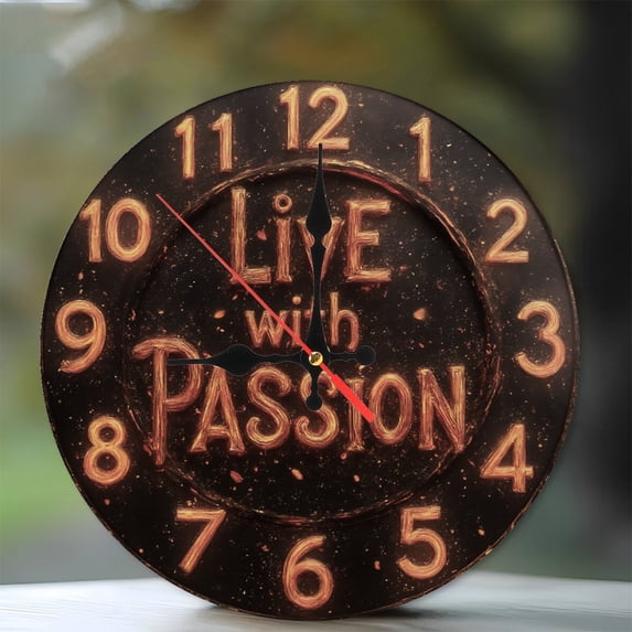 10-Inch Silent Wooden Wall Clock, " Live With Passion Clock Wall Art Home Decor " Silent Non-Ticking Clock, Battery Operated (AA Batteries Not Included), Artistic Home Decor