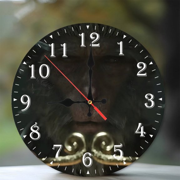 10-Inch Silent Wooden Wall Clock, " Monkey Face Clock Design " Silent Non-Ticking Clock, Battery Operated (AA Batteries Not Included), Artistic Home Decor