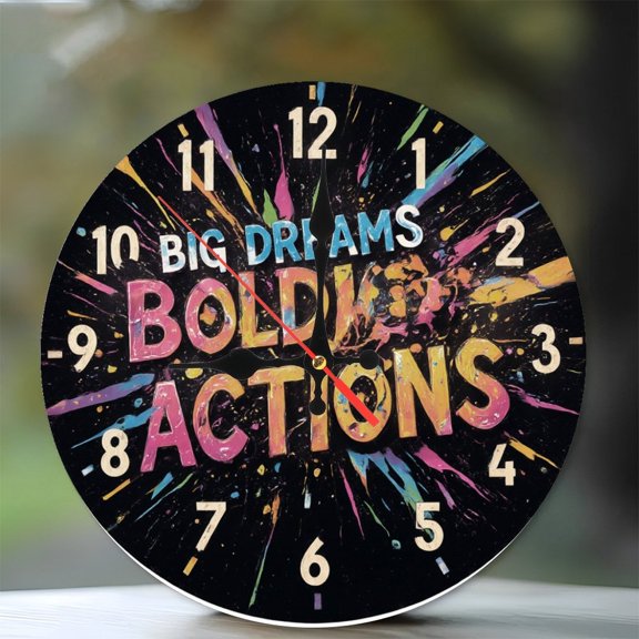 10-Inch Silent Wooden Wall Clock, " Motivational Clock Big Dreams Bold Actions Inspirational Wall Decor "  Silent Non-Ticking Clock, Battery Operated (AA Batteries Not Included), Artistic Home Decor
