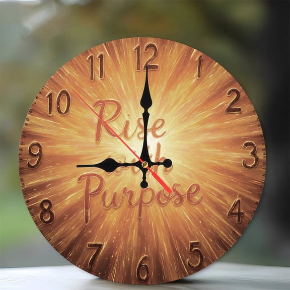 10-Inch Silent Wooden Wall Clock, " Motivational Clock Rise With Purpose Wall Decor " Silent Non-Ticking Clock, Battery Operated (AA Batteries Not Included), Artistic Home Decor