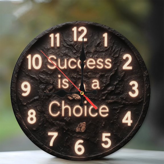 10-Inch Silent Wooden Wall Clock, " Motivational Quartz Wall Clock Success Is A Choice Inspirational Gift " Silent Non-Ticking Clock, Battery Operated (AA Batteries Not Included), Artistic Home Deco