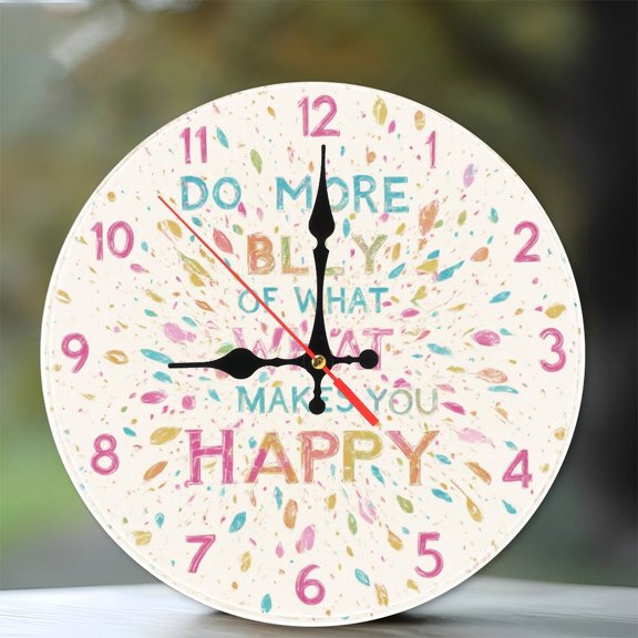 10-Inch Silent Wooden Wall Clock, " Motivational Quote Wall Clock Colorful Happy Design " Silent Non-Ticking Clock, Battery Operated (AA Batteries Not Included), Artistic Home Decor