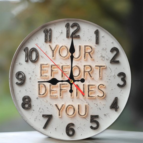 10-Inch Silent Wooden Wall Clock, " Motivational Quote Wall Clock Your Effort Defines You "  Silent Non-Ticking Clock, Battery Operated (AA Batteries Not Included), Artistic Home Decor
