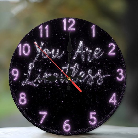 10-Inch Silent Wooden Wall Clock, " Motivational Wall Clock You Are Limitless Inspirational Decor "  Silent Non-Ticking Clock, Battery Operated (AA Batteries Not Included), Artistic Home Decor