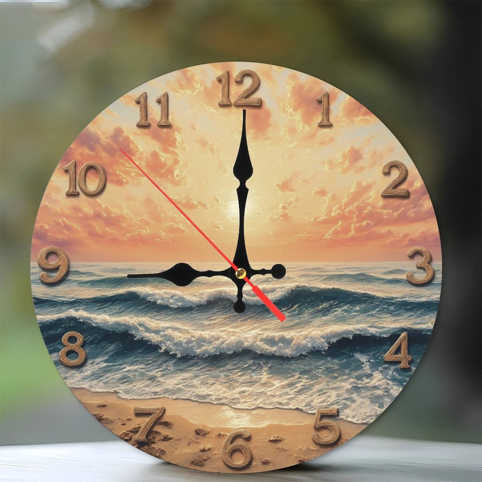 10-Inch Silent Wooden Wall Clock, " Ocean Sunset Beach Wall Clock Home ...
