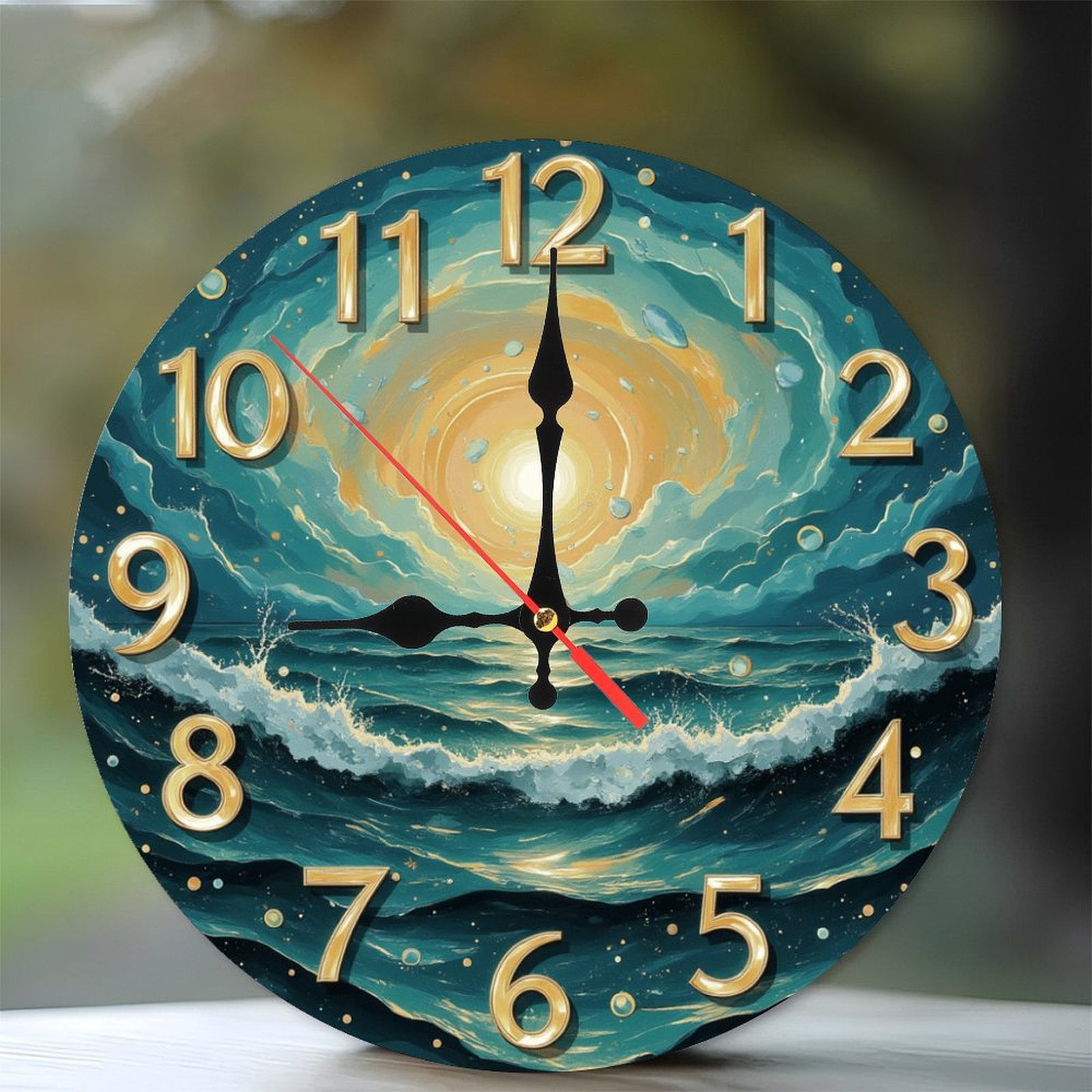 10-Inch Silent Wooden Wall Clock, " Ocean Sunset Clock Face Design ...