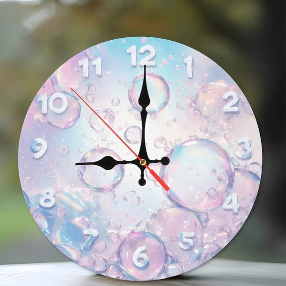 10-Inch Silent Wooden Wall Clock, " Pastel Bubble Wall Clock Iridescent Decor Home Art " Silent Non-Ticking Clock, Battery Operated (AA Batteries Not Included), Artistic Home Decor