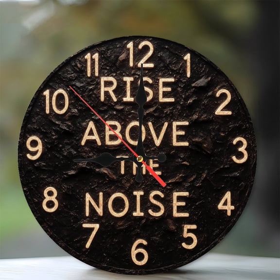 10-Inch Silent Wooden Wall Clock, " Rise Above The Noise Inspirational Wall Clock Home Decor " Silent Non-Ticking Clock, Battery Operated (AA Batteries Not Included), Artistic Home Decor