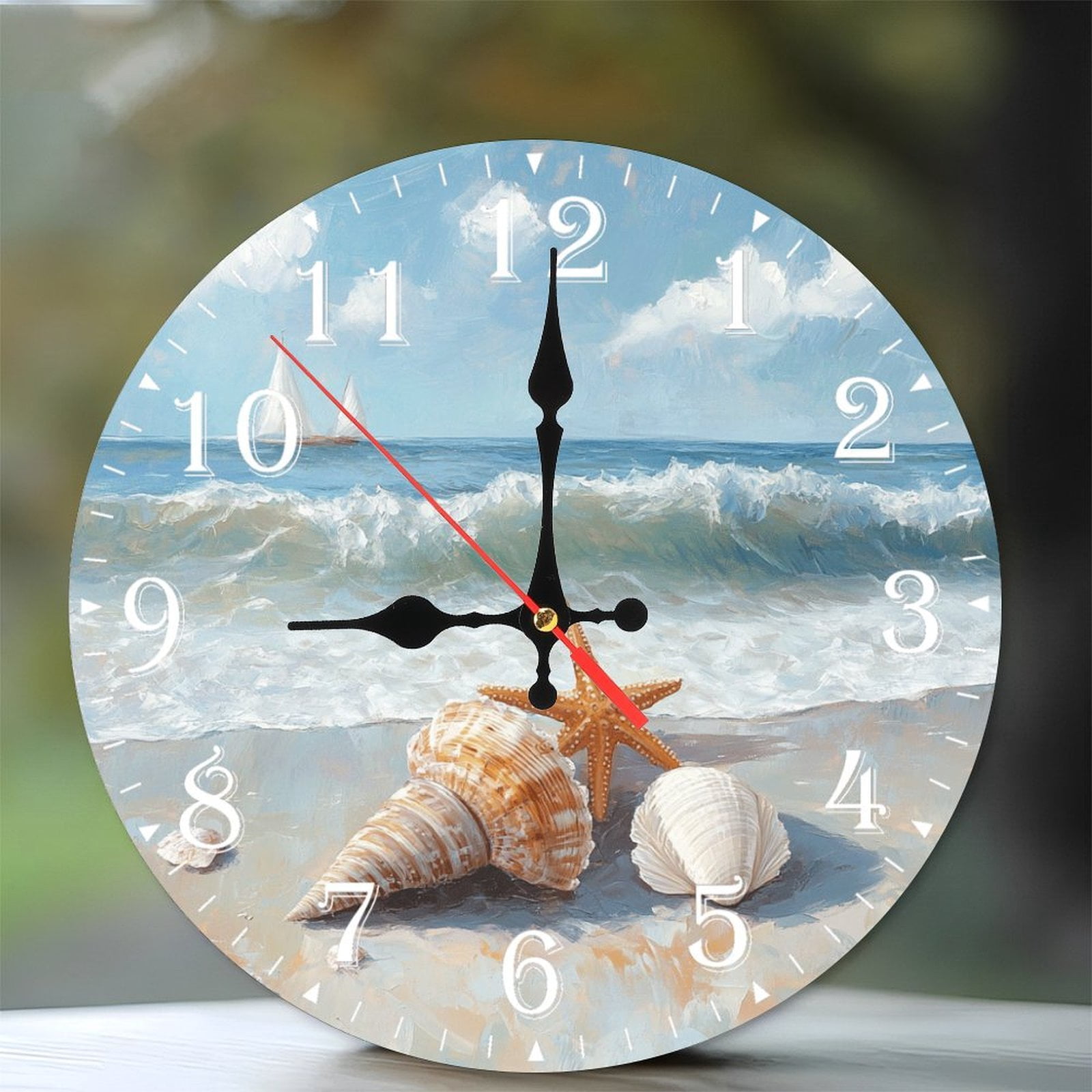10-Inch Silent Wooden Wall Clock, " Seashells Starfish on Beach Clock ...