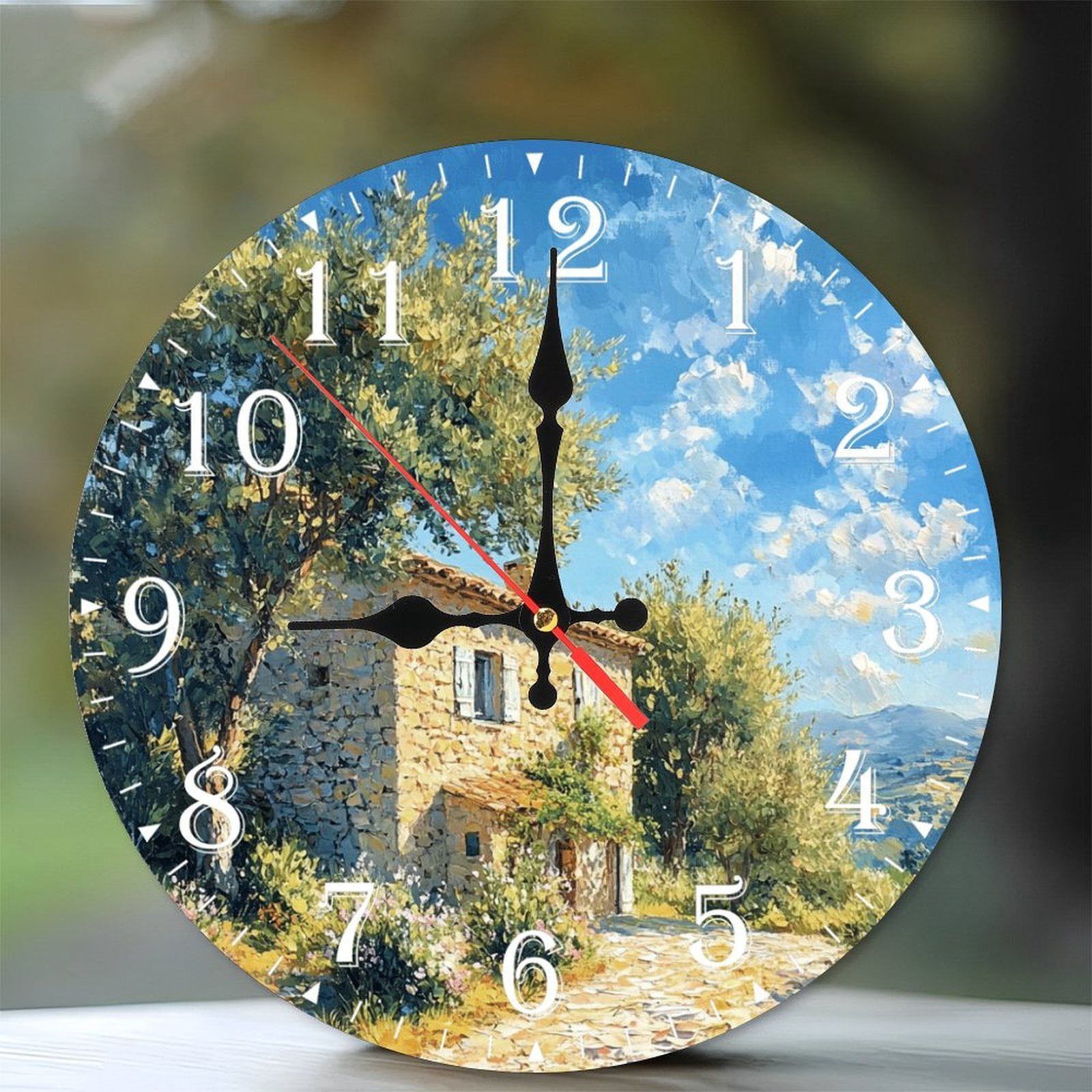 10-Inch Silent Wooden Wall Clock, " Stone House Sunny Garden Clock ...