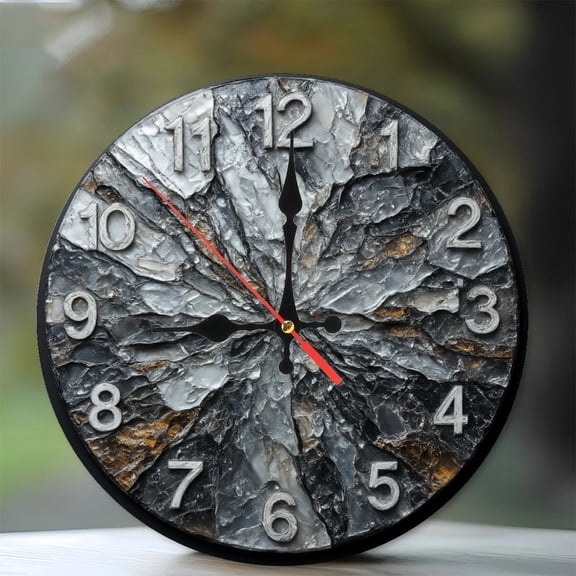 10-Inch Silent Wooden Wall Clock, " Textured Grey Gold Wall Clock Home Decor " Silent Non-Ticking Clock, Battery Operated (AA Batteries Not Included), Artistic Home Decor