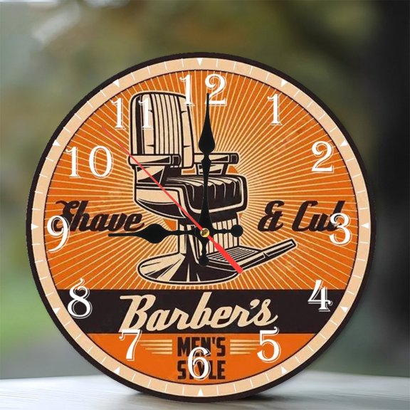 10-Inch Silent Wooden Wall Clock, " Vintage Barber Chair Clock Design " Silent Non-Ticking Clock, Battery Operated (AA Batteries Not Included), Artistic Home Decor