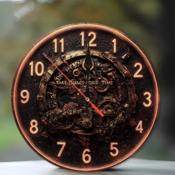 10-Inch Silent Wooden Wall Clock, " Vintage Clockwork Steampunk Style Wall Clock Home Decor "  Silent Non-Ticking Clock, Battery Operated (AA Batteries Not Included), Artistic Home Decor