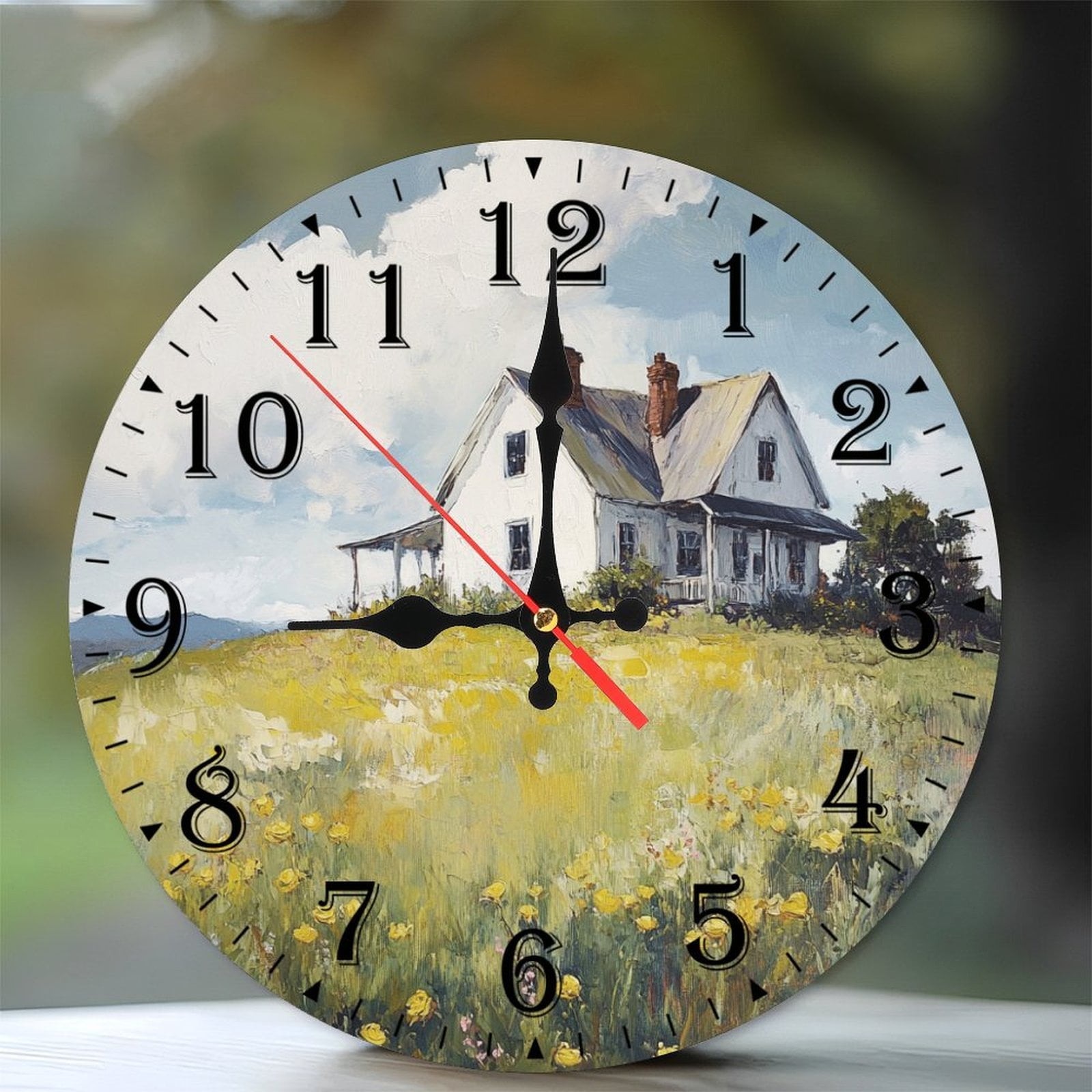 10-Inch Silent Wooden Wall Clock, " White House Clock Floral Field ...
