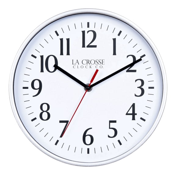 La Crosse Clock 10 inch Basics Silver Analog Quartz Wall Clock, 404-3025S