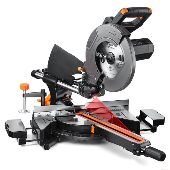 DOVAMAN 10-Inch Sliding Compound Miter Saw, 15-Amp Power Miter Saw with 3 Blades, Dual-Speed 4500/3200 RPM Sliding Miter Saw for Wood, PVC & Soft Metal, Laser Guide