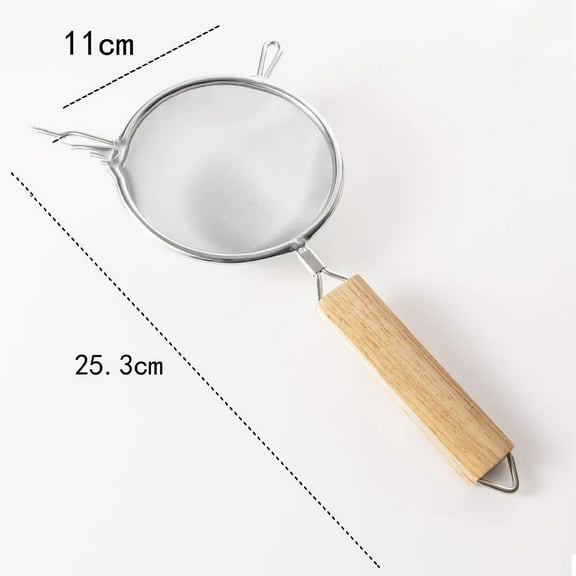 10 Inch Single Medium Tin Mesh Strainer with Wooden Handle - Kitchen Utensil Food Strainer Skimmer Spoon for Cooking Strainer Rice Quinoa Pasta Fruit Vegetable Strainer, 6.3 Inch Diameter