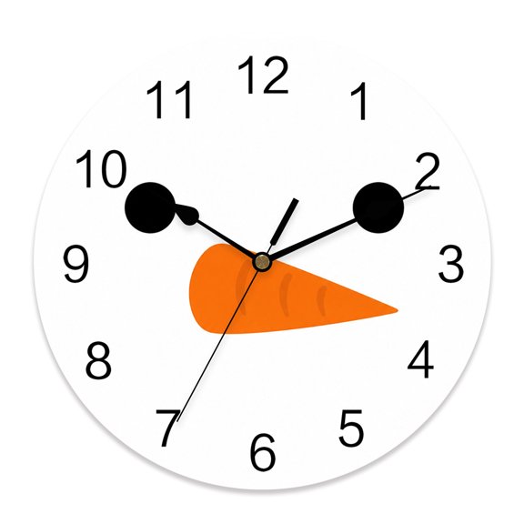 10 Inch Snowman Face Wall Clock, Winter Christmas Black Coal Eyes Carrot Nose Graphic Battery Operated Silent Non Ticking Clocks, Easy to Read Round Wall Clock for Kitchen/Living Room/Bedroom