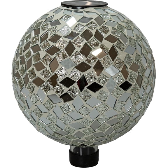 10-Inch Solar Gazing Ball for Garden - Outdoor Glass Globe for Outside Decoration, Mirrored Diamond Design
