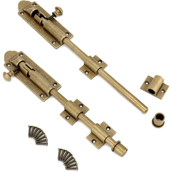 10 Inch Solid Bronze Heavy Duty Cane Bolt Extra Wide Antique Style Sliding Bolt Latch for Double Doors, Sheds, Garages, and More Oil Rubbed