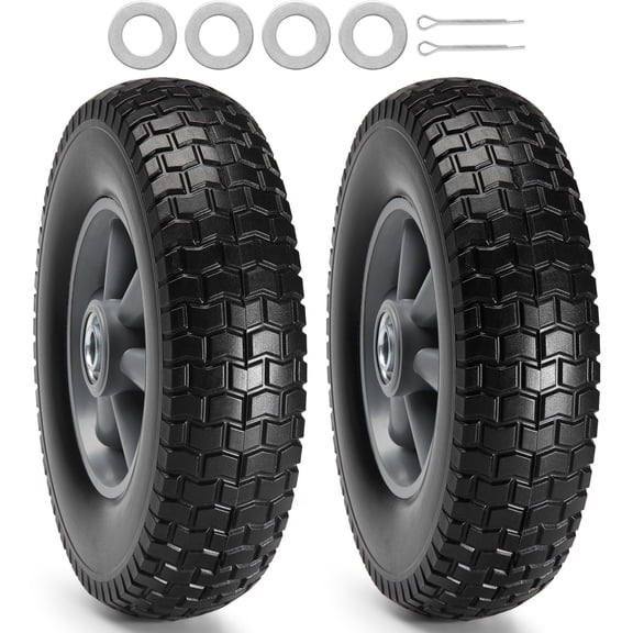 10 Inch Solid PU Run Flat Tire Wheels 2 Pack 180 LBS Dynamic Load 220 LBS Static Load Flat Free Tubeless Tires and Wheels for Hand Truck Utility Cart Dolly Garden Trailer and Various Carts