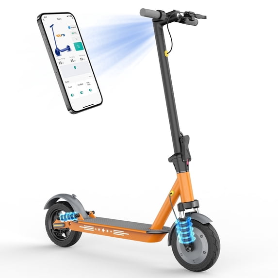 10 Inch Solid Tire Electric Scooter for Adults,350W Motor,up to 19 MPH,Long Range Folding E Scooter with Dual Suspension for Commuting