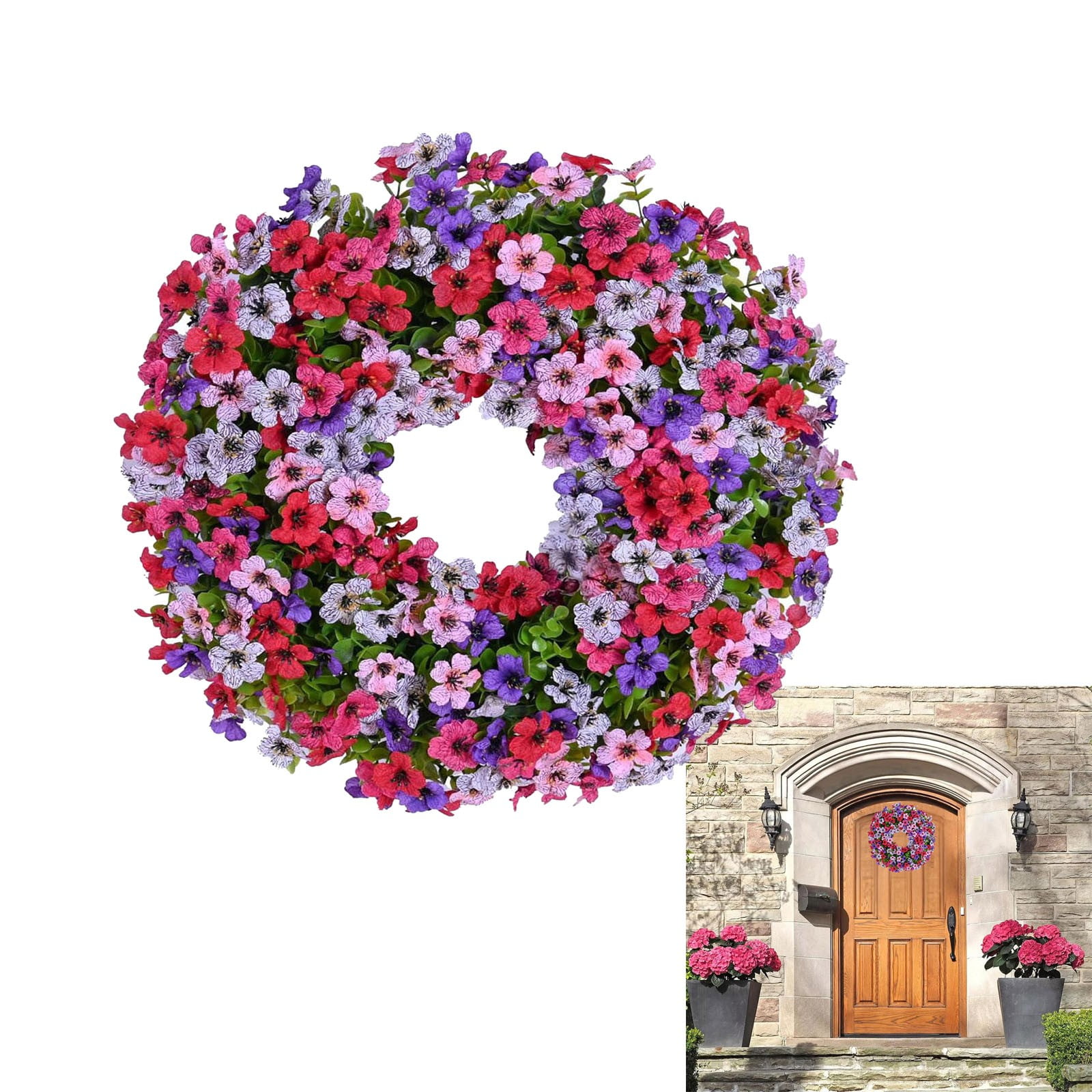 10 Inch Spring Summer Wreaths for Front Door, Artificial Flowers Violet ...