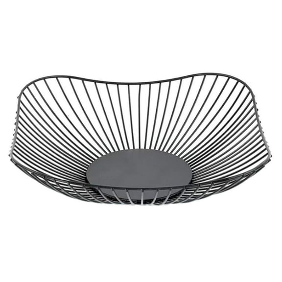 10-Inch Square Black Metal Wire Fruit Basket - Kitchen Counter Storage Bowl for Veggies, Snacks & Candy