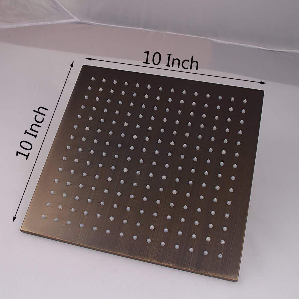 10 Inch Square Rainfall LED Shower Head, Without Shower Arm Color: Antique Brass