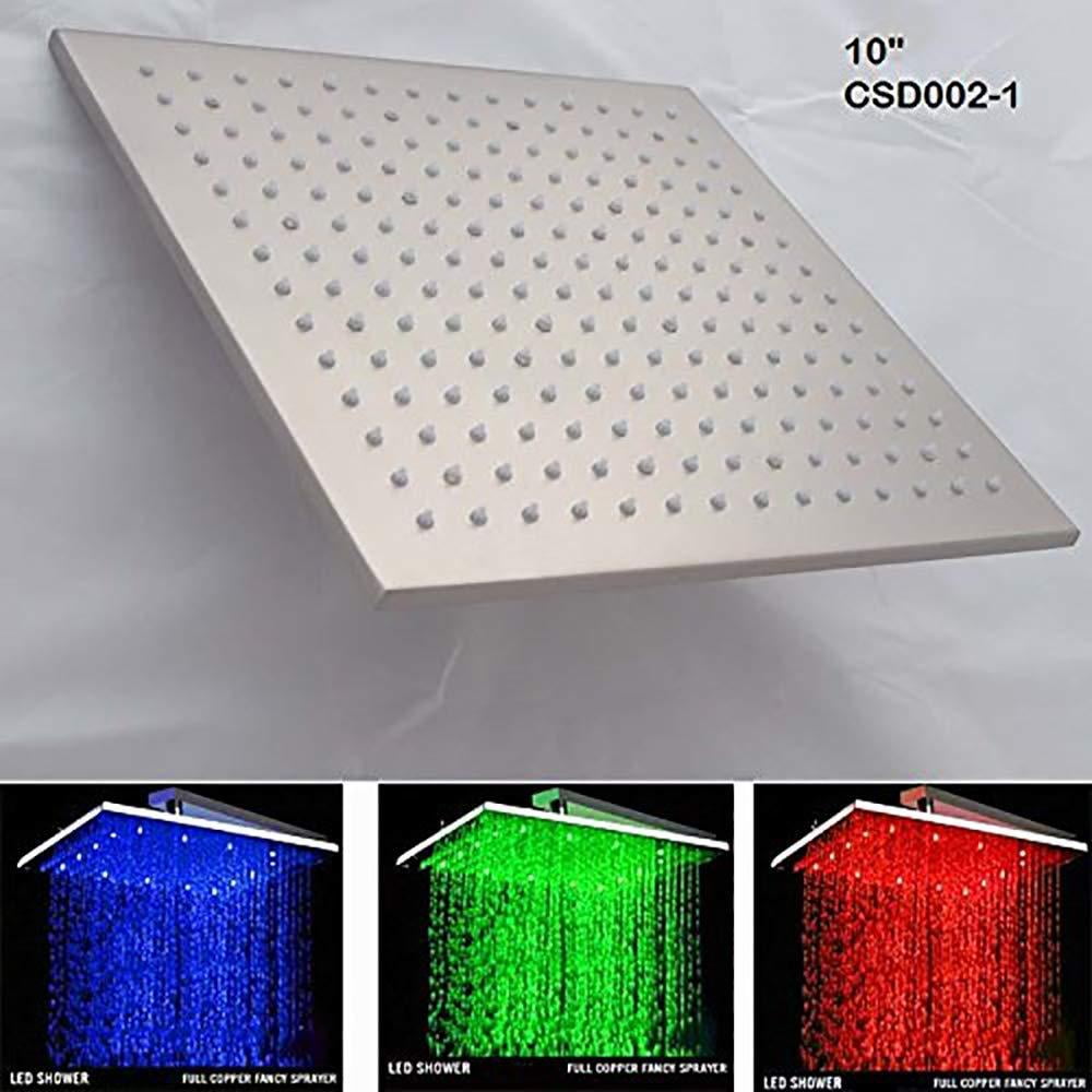 10 Inch Square Rainfall LED Shower Head, Without Shower Arm Color: Brushed Nickel