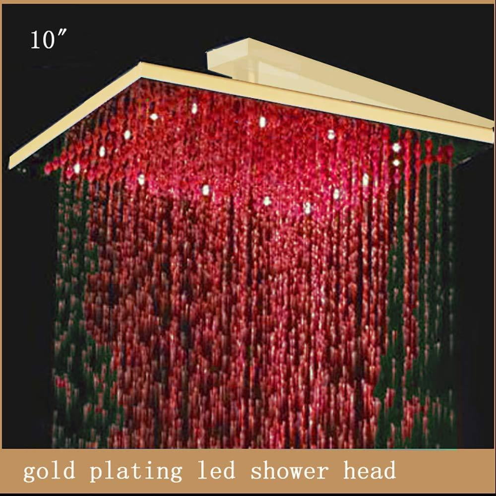 10 Inch Square Rainfall LED Shower Head, Without Shower Arm Color: Gold