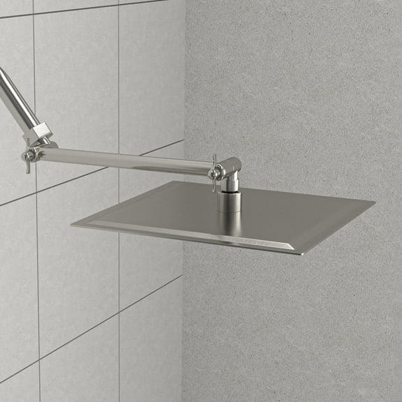 10 Inch Square Rainfall Shower Head with Adjustable 11" Arm - Brushed Nickel Stainless Steel Shower System, 360° Rotation, Silicone Nozzles