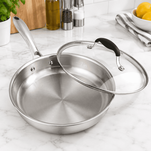 10 Inch Stainless Steel Frying Pan with Lid, 18/10 Stainless Steel Cookware
