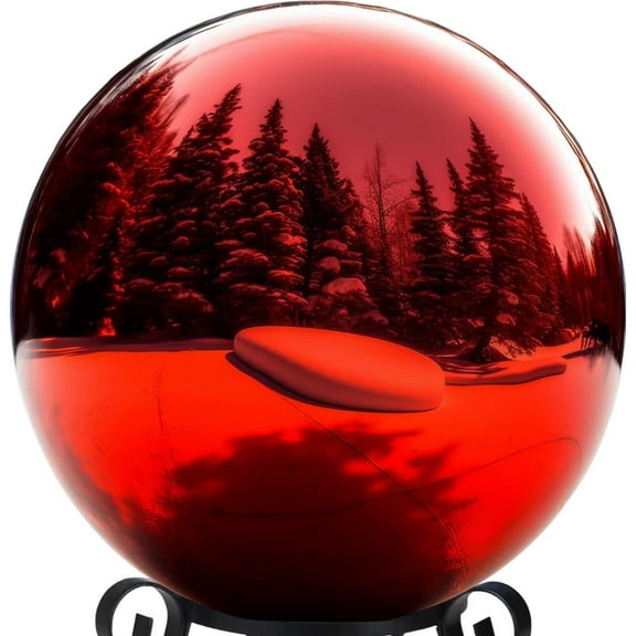 10 Inch Stainless Steel Gazing Globe,v2croft Hollow Ball Mirrored Surface Polished Shiny Sphere,Garden Stainless Steel Gazing Ball for Outdoor Lawn Pond Yard Ornament(red)