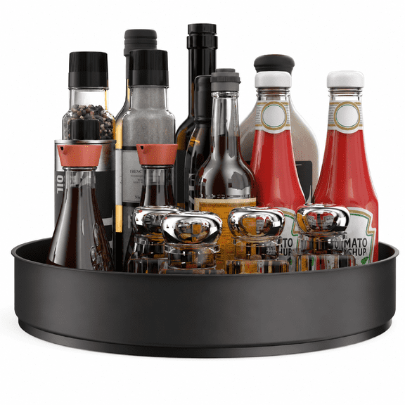 Lazy Susan Turntable 304 Stainless Steel 10 inch Black Rimmed Edge Spice Rack Cabinet Pantry Safe